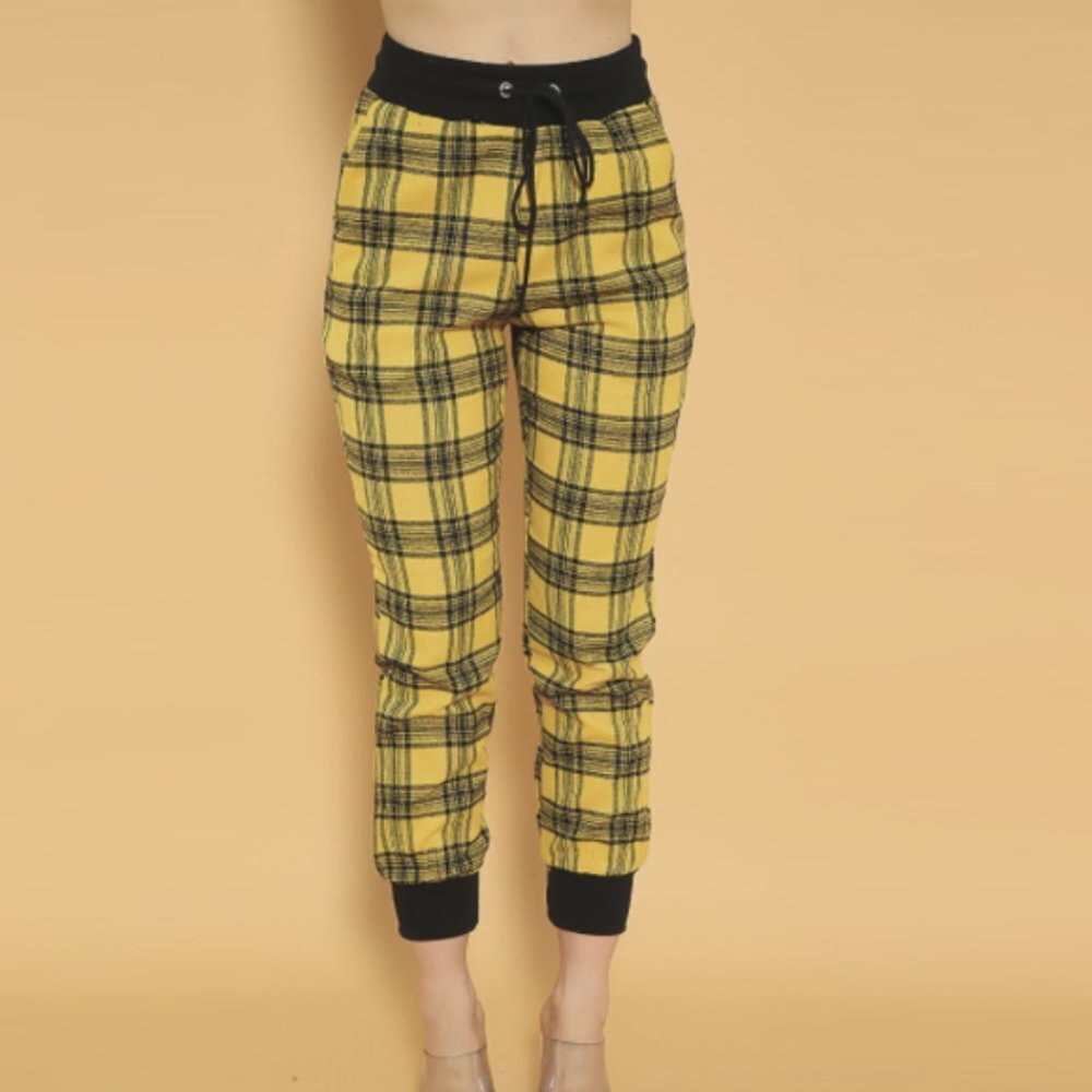 * SEEK The Label Yellow Plaid Drawstring Pants S